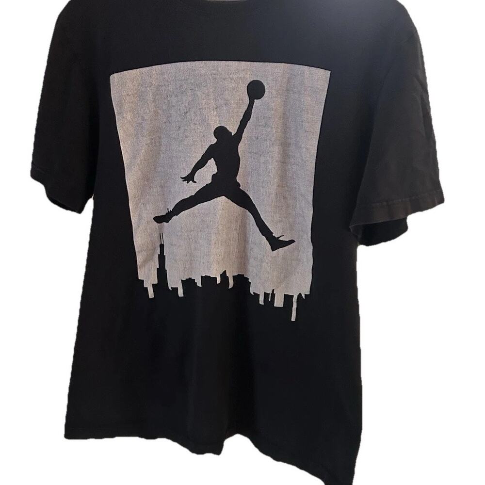 Nike Jordan Jumpman Skyline T Shirt Medium Black Distressed Y2K 90 Vintage style